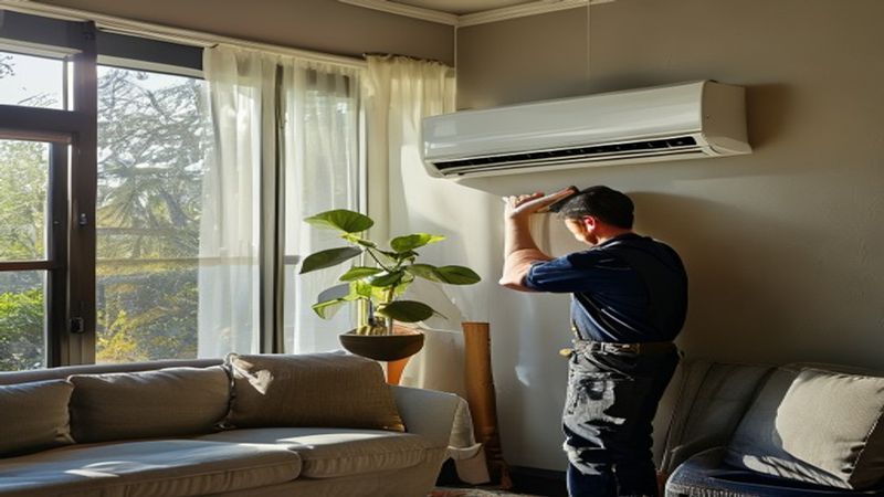 AI-impressie van airco verplaatsen door een airco installateur