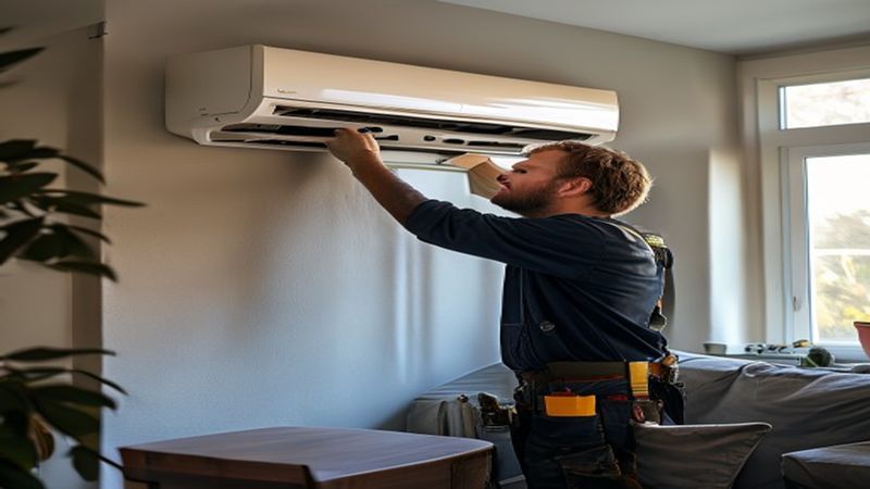 AI-impressie van onderhoud airco door een airco installateur
