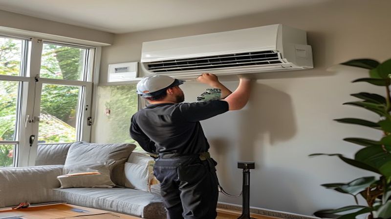 AI-impressie van split-unit bijvullen door een airco installateur