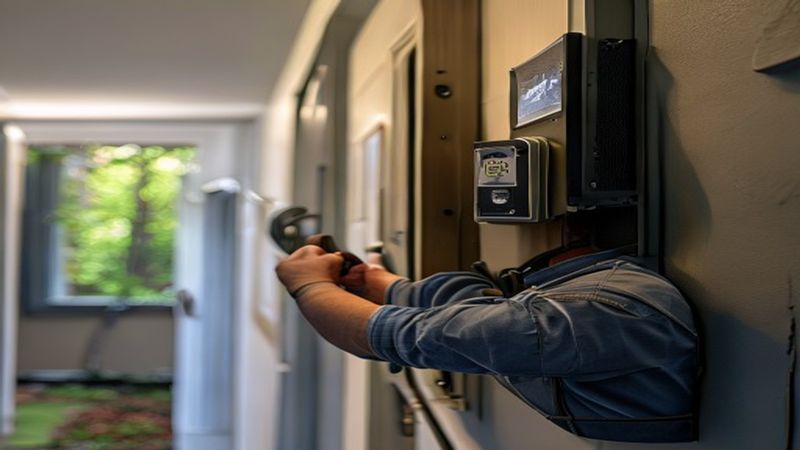 AI-impressie van glasbreukmelder plaatsen door een alarmsysteem installateur