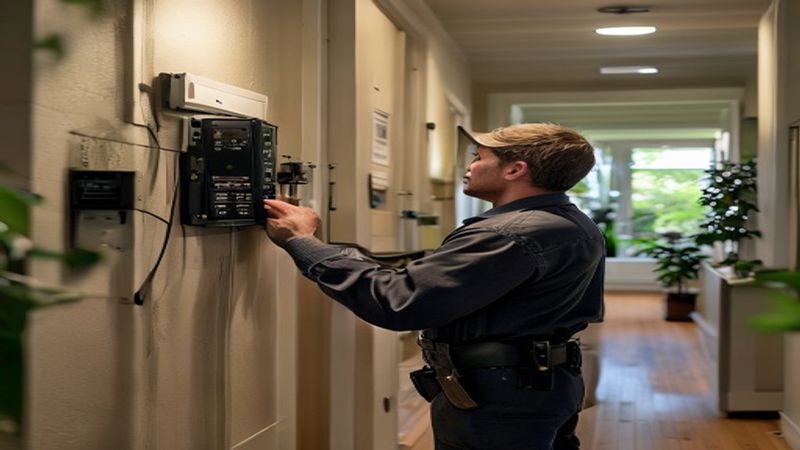 AI-impressie van toegangscontrole door een alarmsysteem installateur