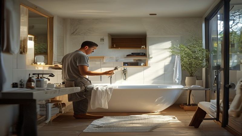 AI-impressie van ligbad plaatsen door een badkamer specialist