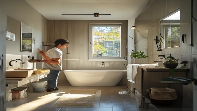 AI-impressie van sanitair plaatsen door een badkamer specialist