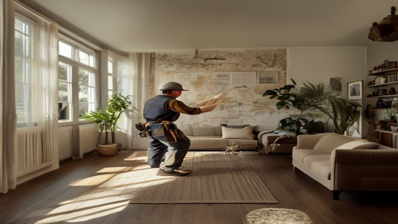 AI-impressie van wand voorbehandelen door een behanger