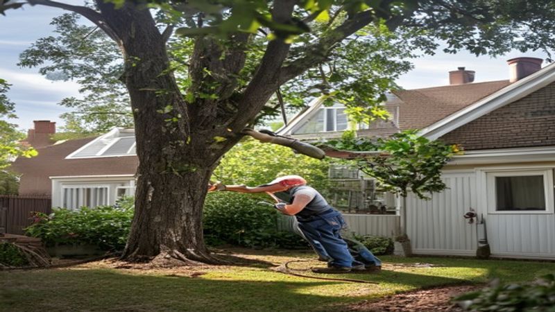 AI-impressie van kroonreductie uitvoeren door een boomverzorger