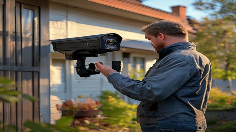 AI-impressie van camera bedrijfspand door een camerabeveiliging