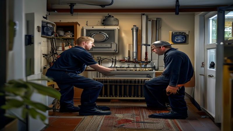AI-impressie van radiator vervangen door een cv monteur