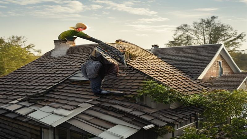 AI-impressie van bitumen dak repareren door een dakdekker