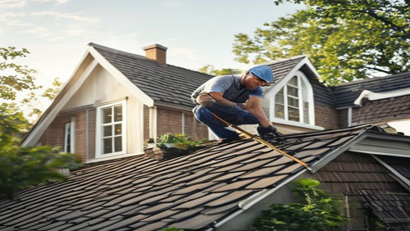 AI-impressie van dakgoot reinigen door een dakdekker