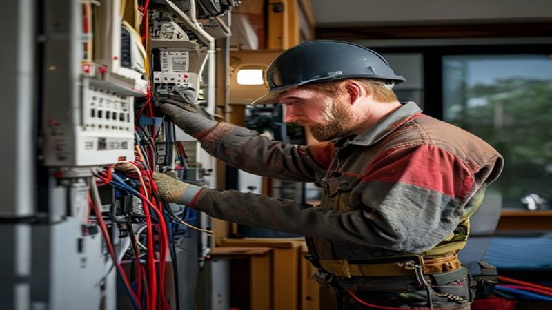 AI-impressie van buitenstopcontact plaatsen door een elektricien
