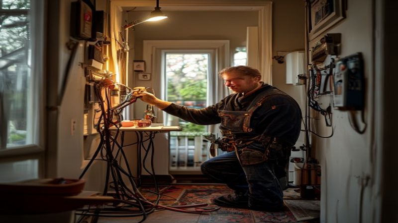 AI-impressie van stopcontact plaatsen door een elektricien