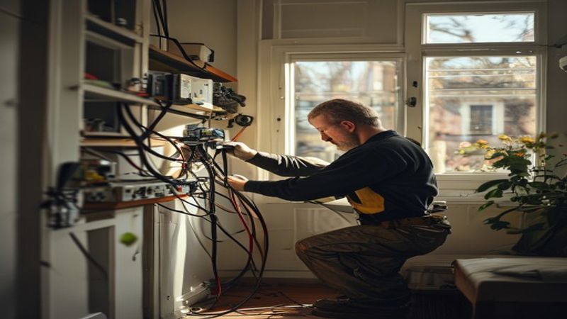 AI-impressie van wandcontactdoos verplaatsen door een elektricien