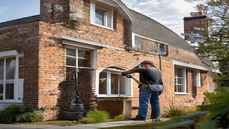 AI-impressie van gevel reinigen met hoogwerker door een gevelspecialist