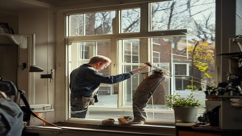 AI-impressie van noodvoorziening na breuk door een glaszetter