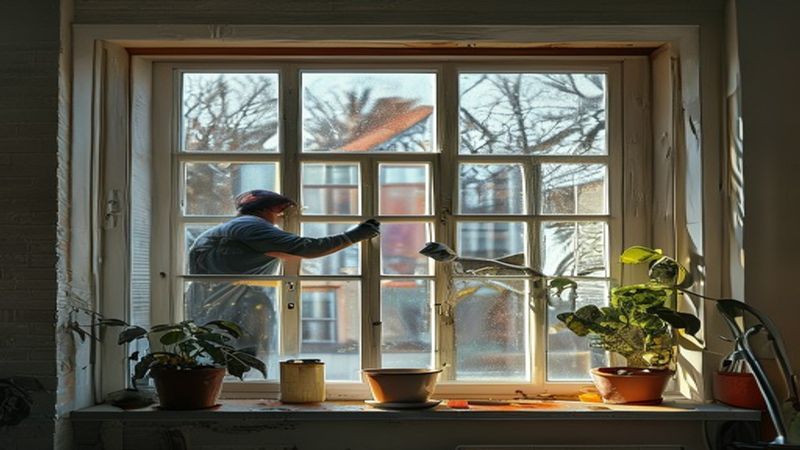 AI-impressie van ramen wassen door een glazenwasser