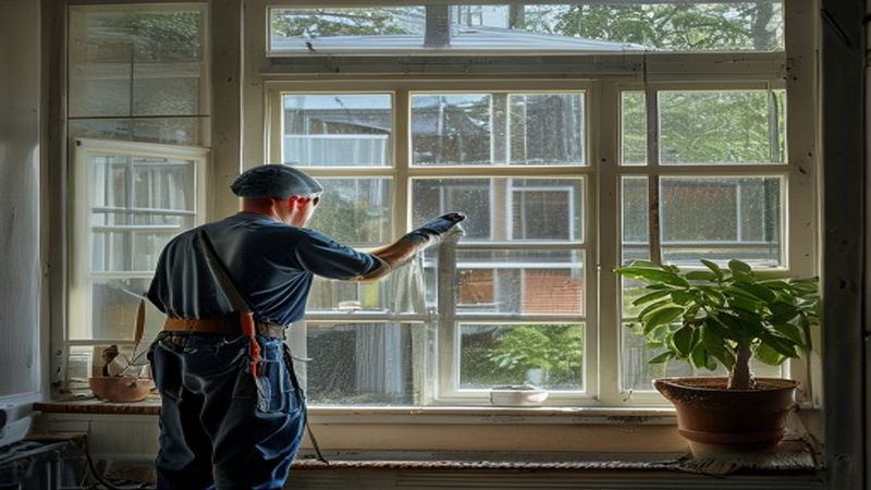 AI-impressie van serre reinigen door een glazenwasser
