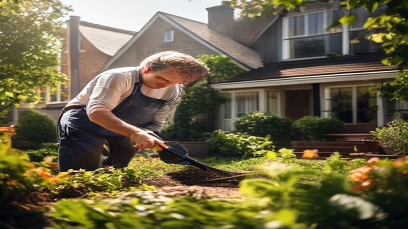 AI-impressie van bladeren ruimen door een hovenier