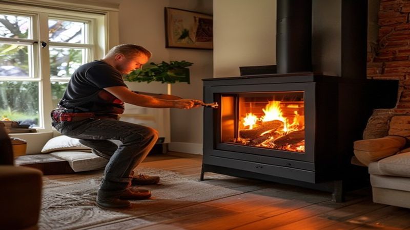 AI-impressie van rookkanaal vegen door een kachel installateur