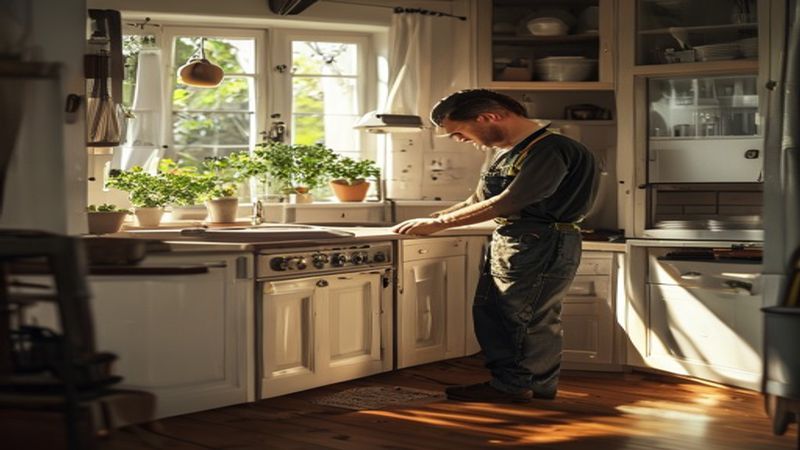 AI-impressie van inbouwapparatuur aansluiten door een keukenmonteur