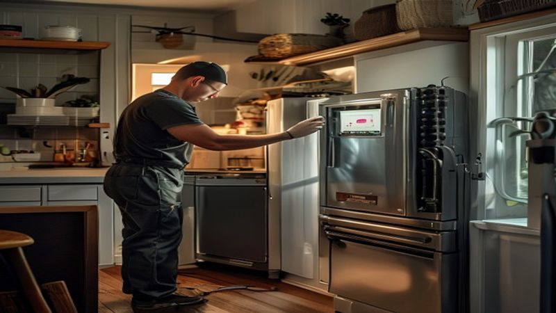 AI-impressie van warmtepomp check door een koeltechniek monteur