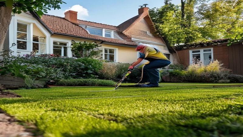 AI-impressie van gazon egaliseren door een kunstgras & gazon