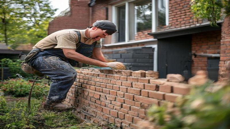 AI-impressie van rollaag metselen door een metselaar