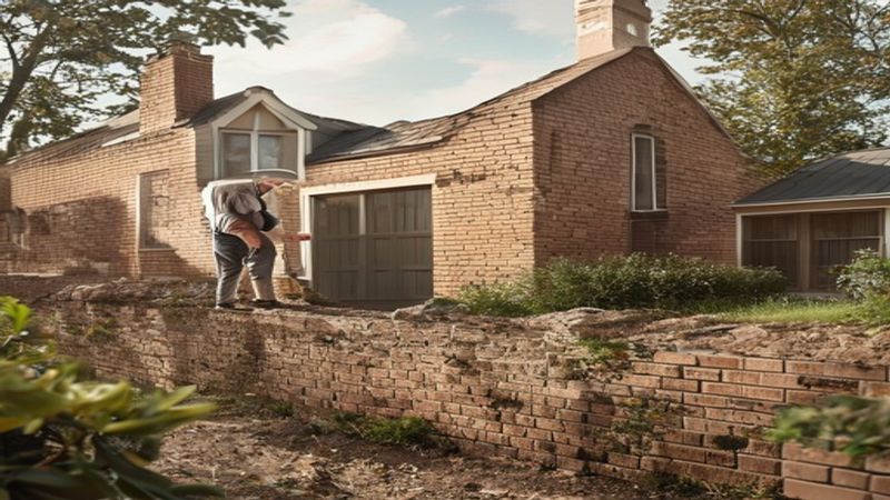 AI-impressie van schoorsteen metselen door een metselaar