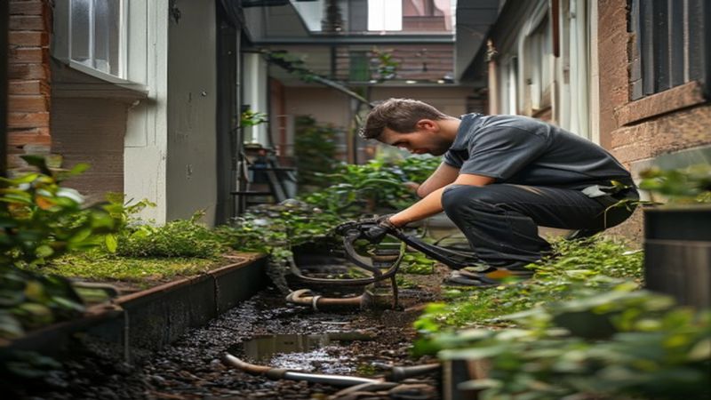AI-impressie van boomwortels verwijderen door een rioolspecialist