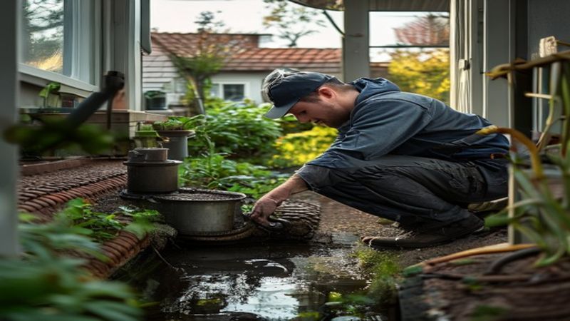 AI-impressie van verstopping verhelpen door een rioolspecialist