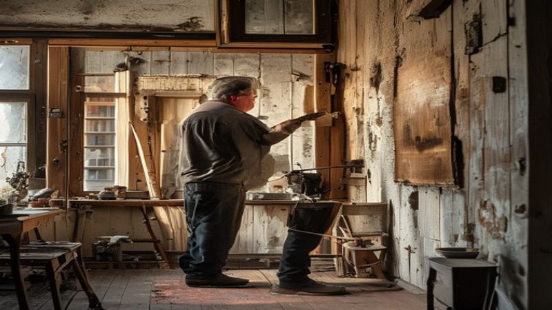 AI-impressie van houtrot herstellen door een schilder