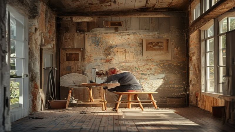 AI-impressie van muur herstellen door een schilder