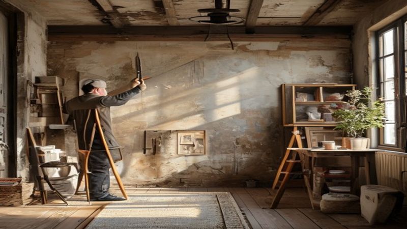 AI-impressie van plafond witten door een schilder