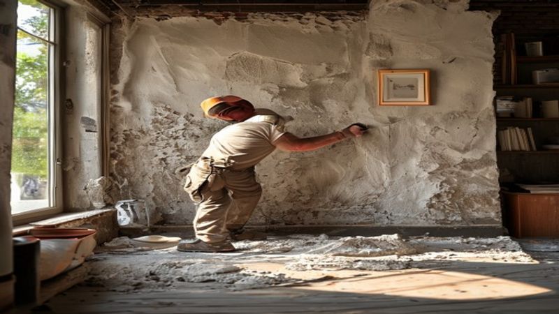 AI-impressie van stucwerk repareren door een stukadoor