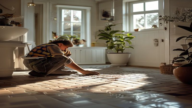 AI-impressie van mozaiek plaatsen door een tegelzetter