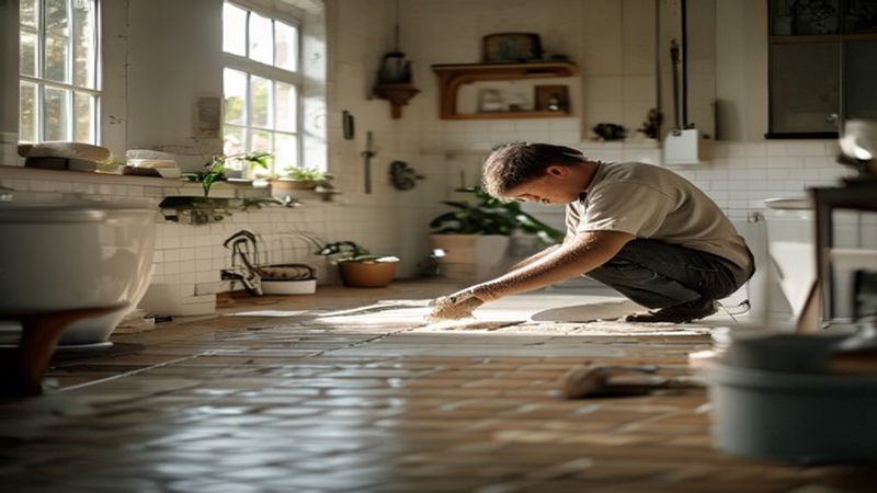 AI-impressie van voegwerk herstellen door een tegelzetter