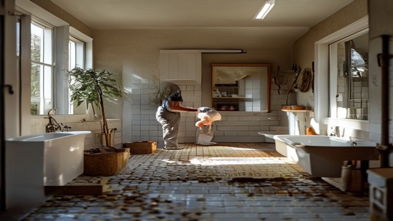 AI-impressie van wandtegels zetten door een tegelzetter