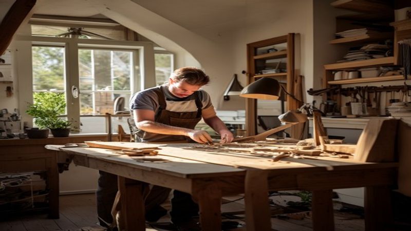 AI-impressie van schuifdeur monteren door een timmerman