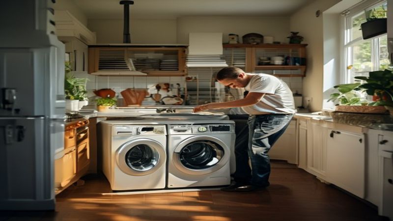 AI-impressie van onderdelen vervangen door een witgoed reparatie