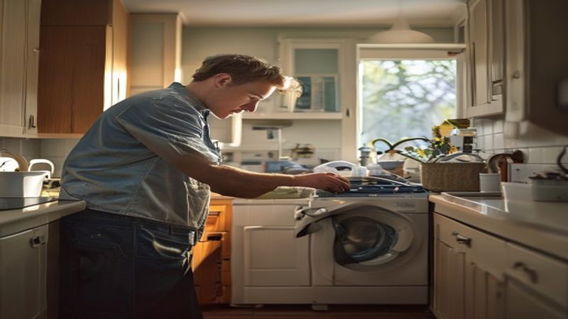 AI-impressie van vaatwasser aansluiten door een witgoed reparatie