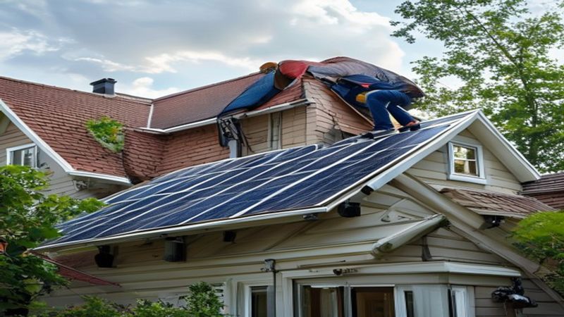 AI-impressie van omvormer vervangen door een zonnepanelen installateur