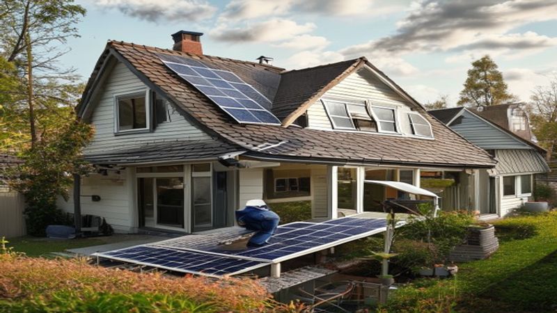 AI-impressie van optimizers plaatsen door een zonnepanelen installateur