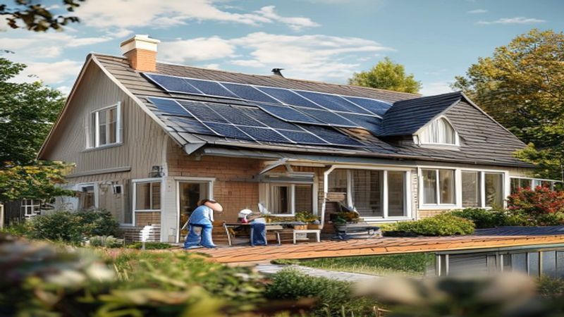 AI-impressie van panelen plaatsen door een zonnepanelen installateur